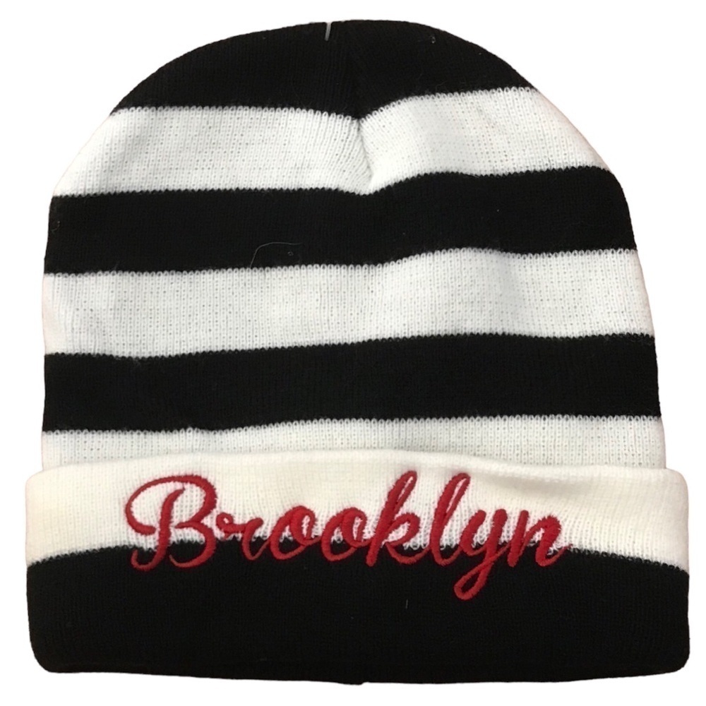 Adult Black & White Striped BROOKLYN Beanie